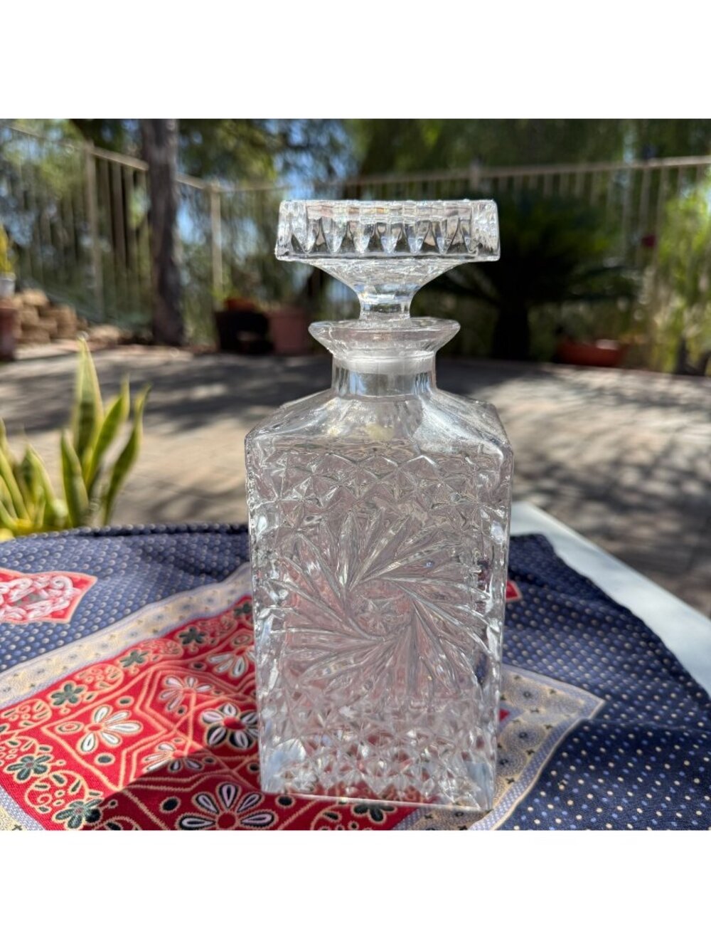 Whiskey Decanter 1960 Barware Lausitzer Germany Crystal Pinwheel Hobstar Pattern